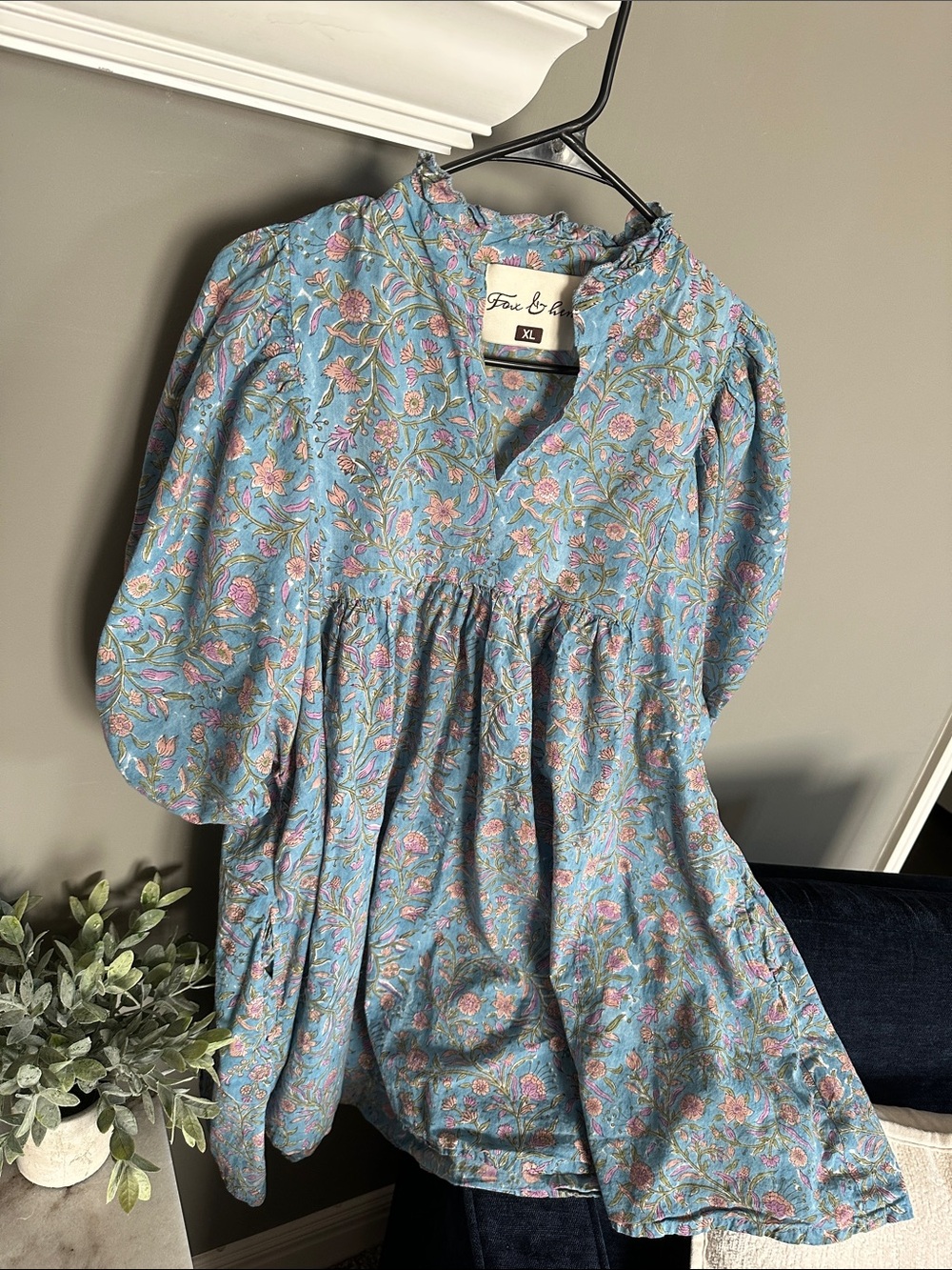 Fox & Hen Blue Floral Babydoll Top/Mini Dress